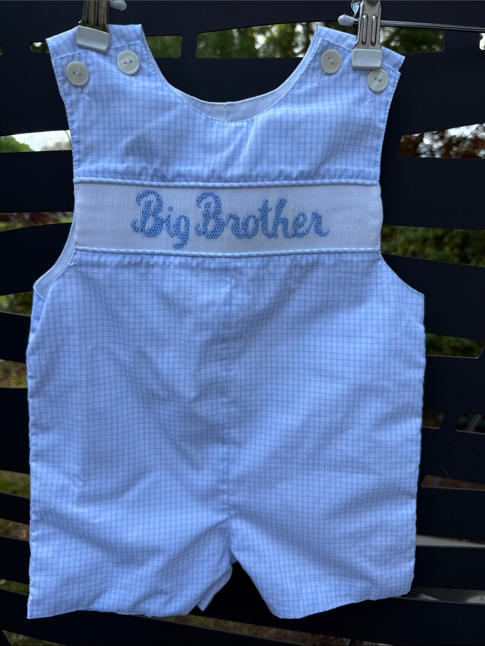 Blue 'Big Brother' Plaid Cotton Smocked Embr Kids Romper  Remember Nguyen S 24M
